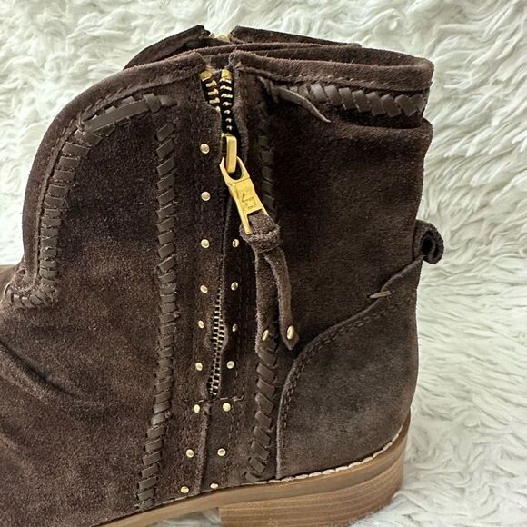 Latigo Brown Cressa Suede Ankle Boots Suede,‎ Side Zip Ruched Studded size 10M - Picture 5 of 9